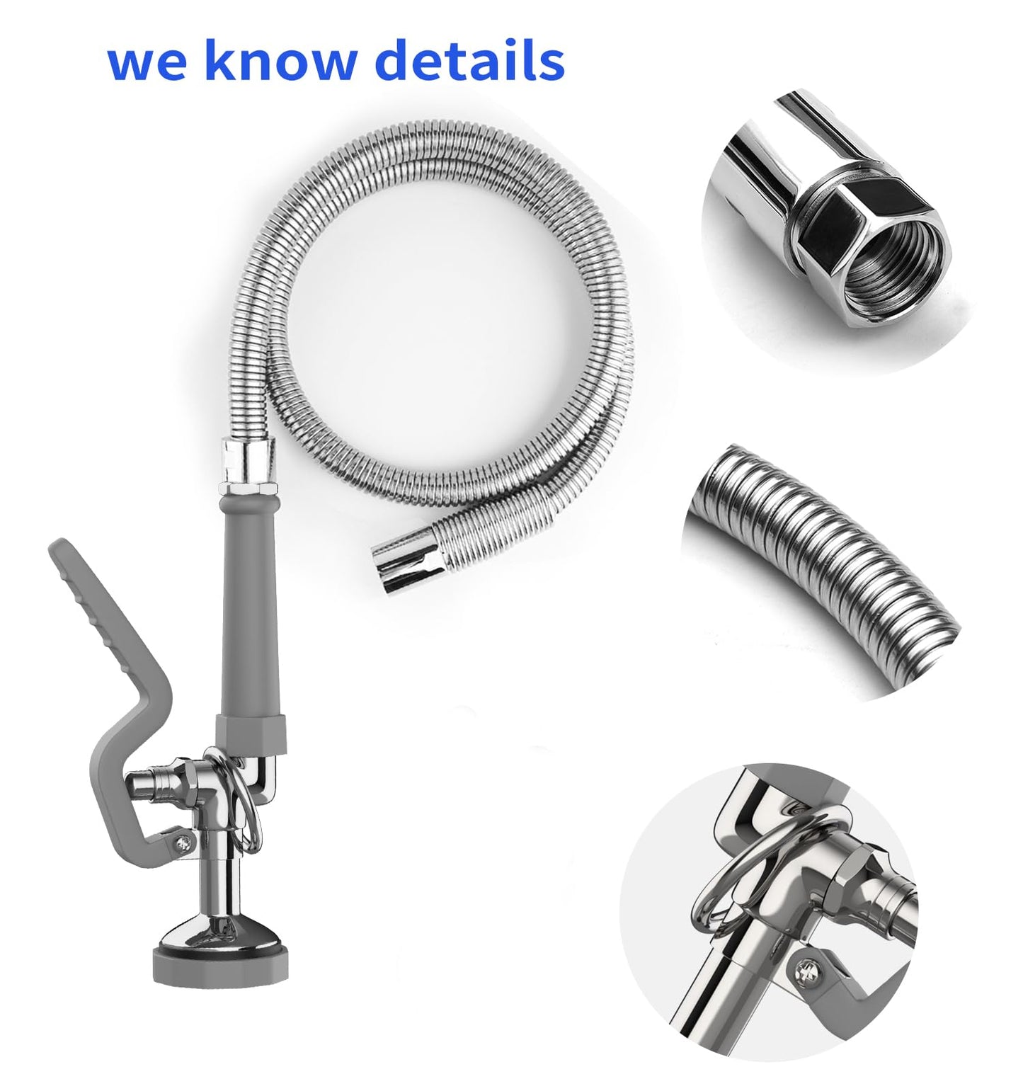 BESTJEEF Pre Rinse Spray Valve with 45” Stainless-Steel Hose,1.42 GPM Pre Rinse Sprayer Commercial Sink Sprayer with Ergonomic Handle Commercial Faucet Parts,Fit for Dish Washing Spray (Gray)
