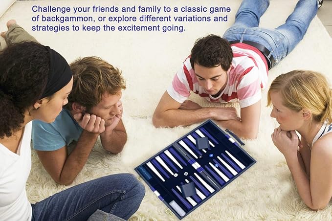 Large Backgammon Sets for Adults - Classic Board Games for 2 Players Adults and Kids - Premium Backgammon Set 15 inch Board and 30 Backgammon Pieces in Quality PU Leather Case - Gift for Man (Blue)