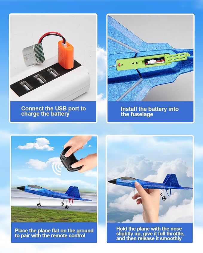 F22 RC Airplane Easy to Fly - 2.4GHz Remote Control Fighter Jet with Gyro Stabilizer & LED Lights 2 Batteries Foam RC Glider for Kids Boys Adults Beginners (Blue)
