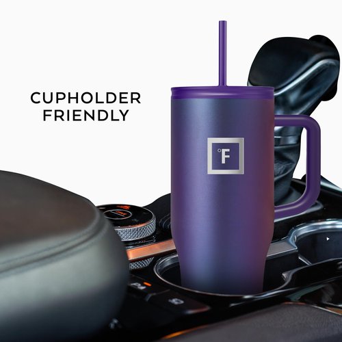 IRON °FLASK Co-Pilot Insulated Mug w/Straw & Flip Cap Lids - Cup Holder Bottle for Hot, Cold Drink - Leak-Proof - Water, Coffee Portable Travel Mug - Cobalt Blue, 32 Oz