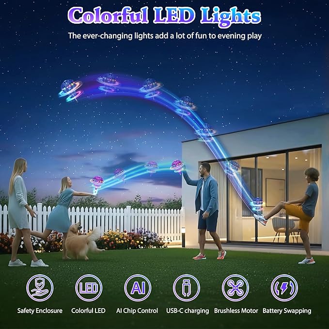2025 Flying Orb Ball Cosmic Globe 3D Bouncing & Hover Spinning Floating Ball Toy with Dazzling RGB Lights Outdoor Ball Cool Toys Gift for Boys Girls Ages 6 7 8 9 10+(Silver)