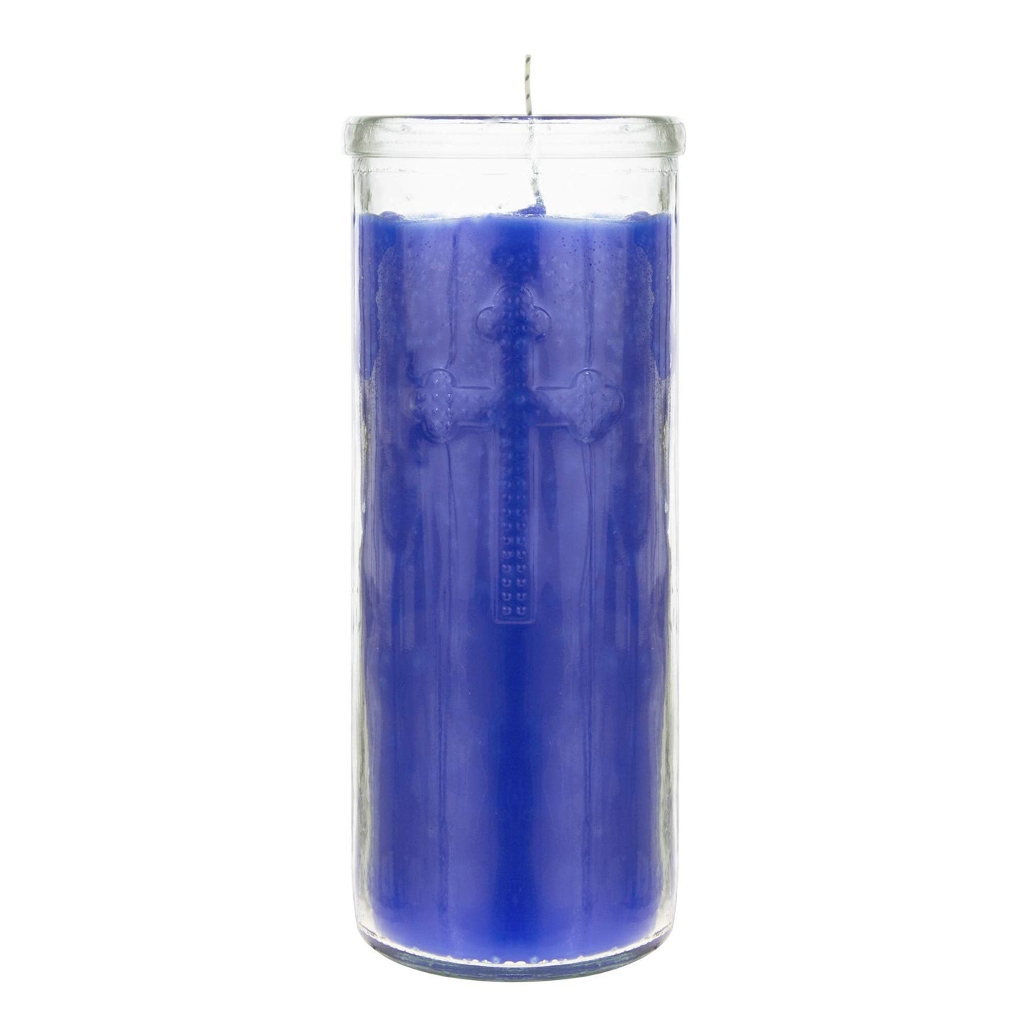 Mega Candles 6 pcs Unscented Blue Dual Cross Glass Container Altagraciano Devotional Prayer Candles, Premium Wax Candle 3 Inch x 7.25 Inch, Sanctuary, Vigils, Prayers, Blessings, Religious, Memorials