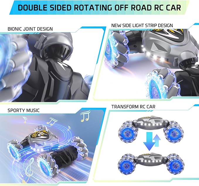 RC Cars 2.4Ghz 4WD New Gravity Gesture Sensing Remote Control Car Toys Stunt Twist Truck Toys for 6-12 yr Boys & Girls RC Drift Car with Light Music Best Gift for Kids Age 7 8 9 10 11 yr
