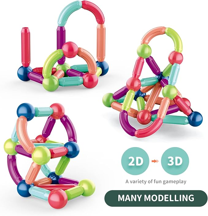 Magnetic Balls and Rods Set Magnet Building Set Magnetic Balls and Sticks - Featuring Safe Extra-Strong Montessori Toys STEM Stacking Toys for Boys & Girls 3+ (42 PCS)