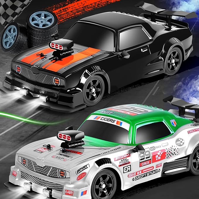 RC Drift Car Drifting RC Car 1/16 2.4GHz 4WD Remote Control Cars Rechargeable Drifting Cars 18KM/H+ High Speed RC Racing Vehicle with Spray Cool Lights Toy Car for Kids Boys
