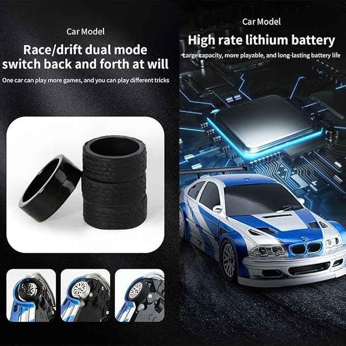 HERR RC Electric Mini Racing Drift Car Model 1:43 Scale 2.4G Full Scale Linkage Light Set Max Speed 15km/h Indoor Mini RC Toys Hobbyist Gift Black White (RTR Version/Blue & White)