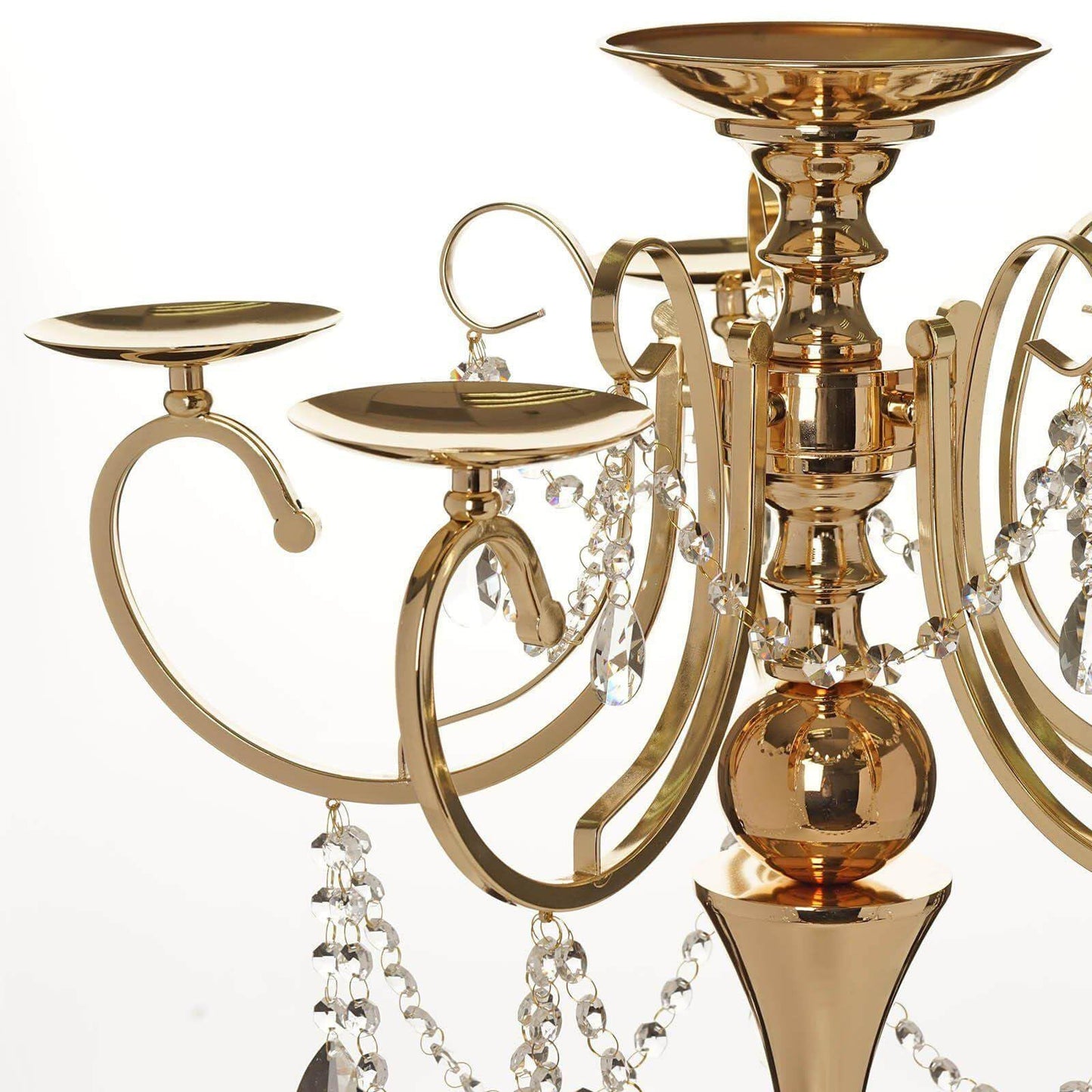 Efavormart 27" Gold Metal 5 Arm Candelabra Votive Candle Holder with Hanging Crystal Drops