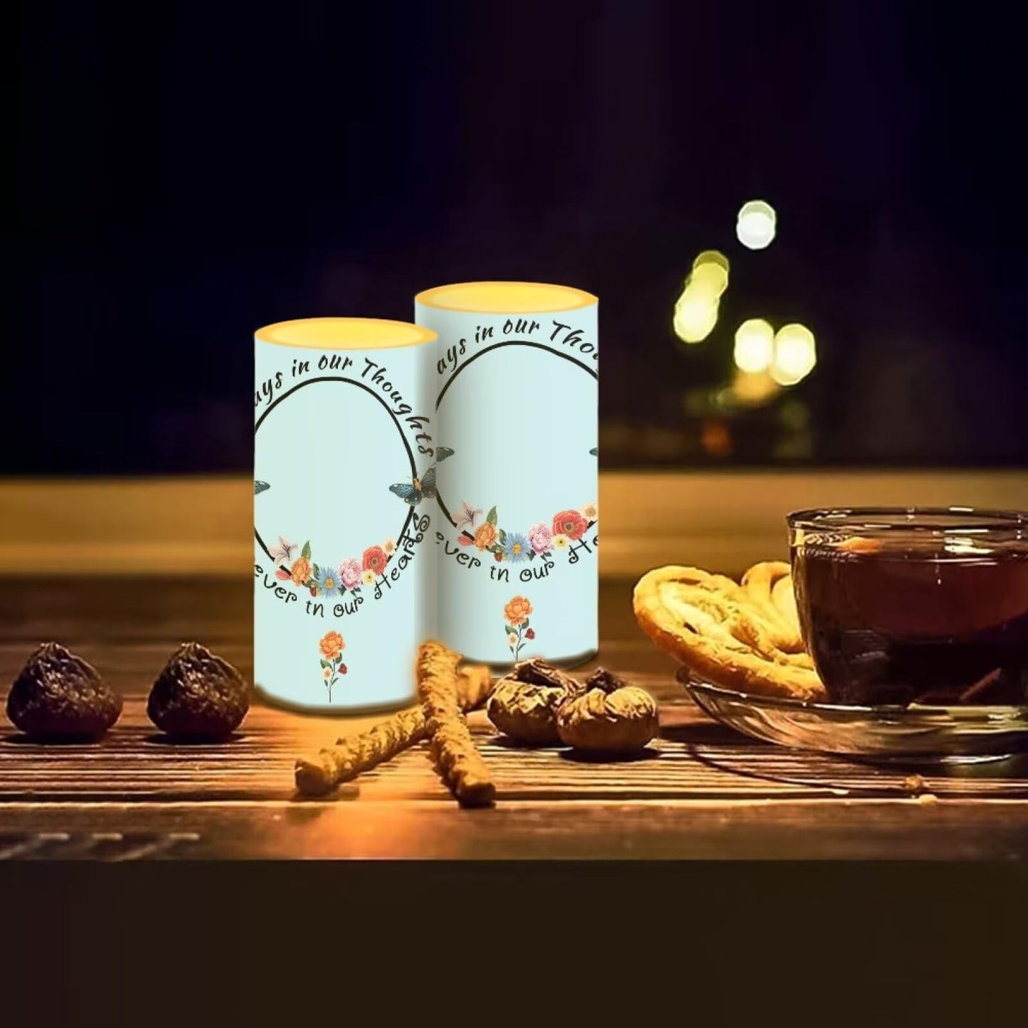 Luarisgur Personalized LED Memorial Candle for Loss of Loved One 2 Pack 6 x 3 inch Flameless Candles Blue Battery Operated Candles with Multicolor Timer Remote Control Flameless LED Fake Candles