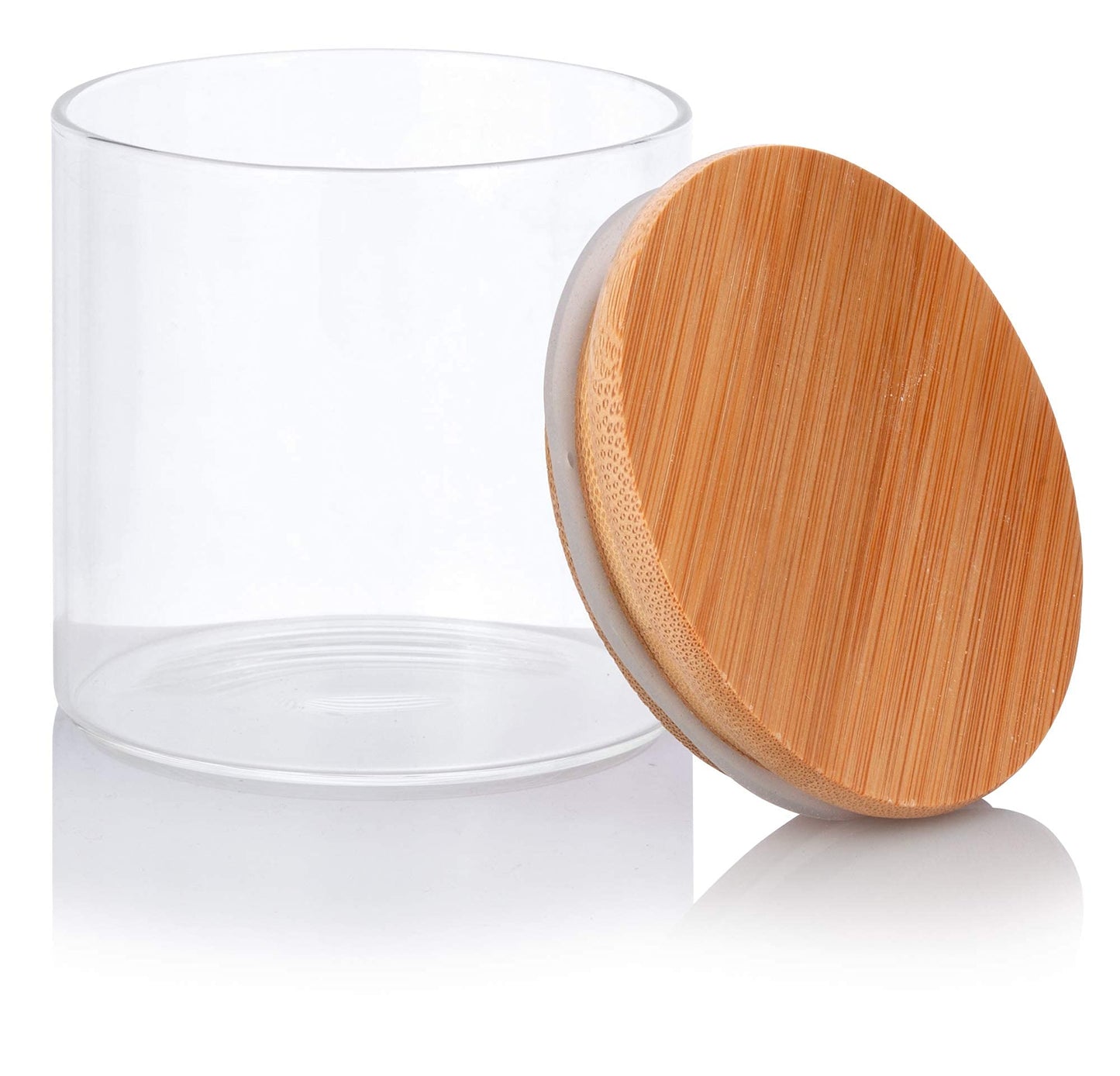 JUVITUS 10 oz Clear Glass Jar with Bamboo Silicone Sealed Lid (Single)