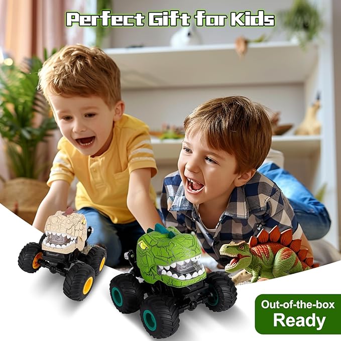 Dinosaur Remote Control Car for Kids Ages 3-5 6-12 Remote Control Monster Truck with Spray Light 360° Rolling&90° Driving All Terrain Dinosaur Toy for Boys Birthday Gift