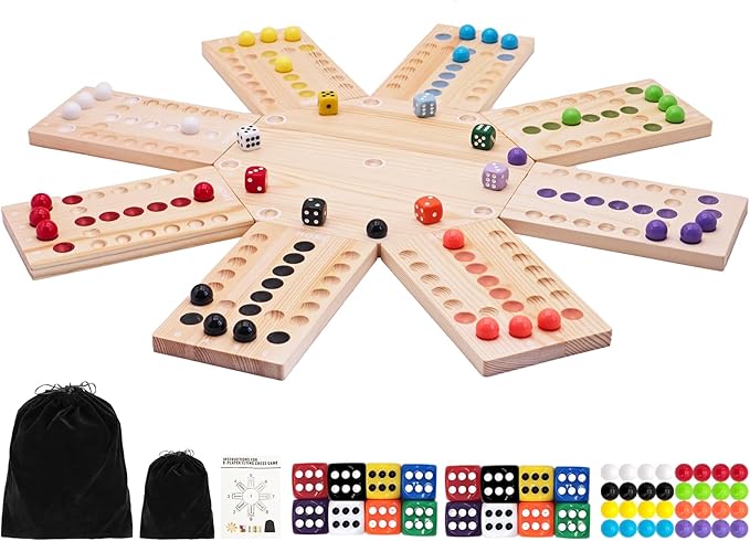 Magnetic Marbles Board Game 2-8 Players Wooden Board Game Set with 32 Marbles & 16 Dice Portable Marble Game for Family and Friends Game Night Gatherings
