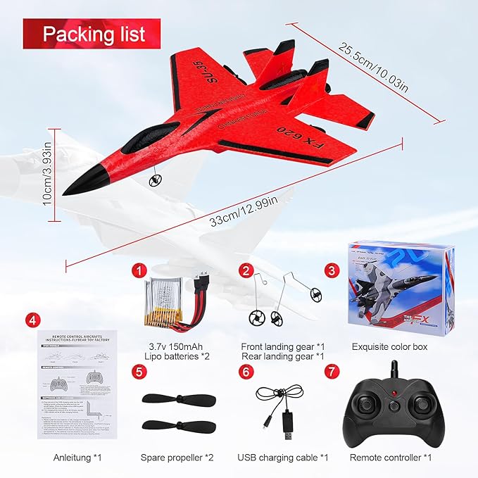 RC Airplane 2CH RC Plane 2.4GHz Remote Control Plane RTF SU35 RC Jet Easy to Fly FX620 Airplane Toys rc Planes for Adults Kids and Beginner with Night Lights(Red)