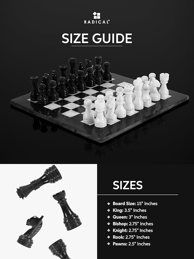 Radicaln Marble Chess Set 15 Inches Black & White with Storage Box Handmade Classic Board Games for Adults Luxury Marble Chess Board & Chess Pieces for Gifts