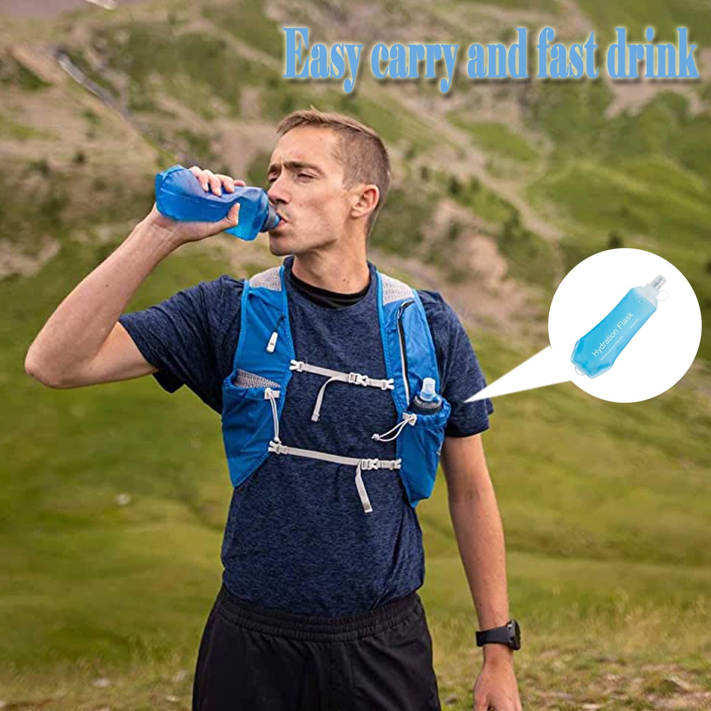 AXEN 500ML Soft Flask, TPU Foldable Running Hydration Flask, Soft Collapsible Water Bottle for Hydration Pack Cycling Marathon Running Hiking