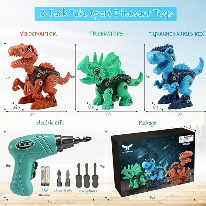 Dinosaur STEM Toys for Kids 3-5 Take Apart Dinosaur Toys with Electric Drill Educational Building Toy & Construction Set DIY Christmas Birthday Gifts for 3 4 5 6 7 8 Years Old Boys and Girls