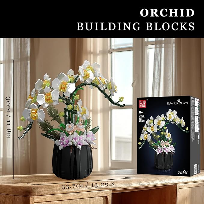 Mould King 24108 Botanicals Orchid Building Set - Realistic Artificial Plant Set for Adults Home Office Decor with Lifelike Orchid Pot Design (1014 PCS)
