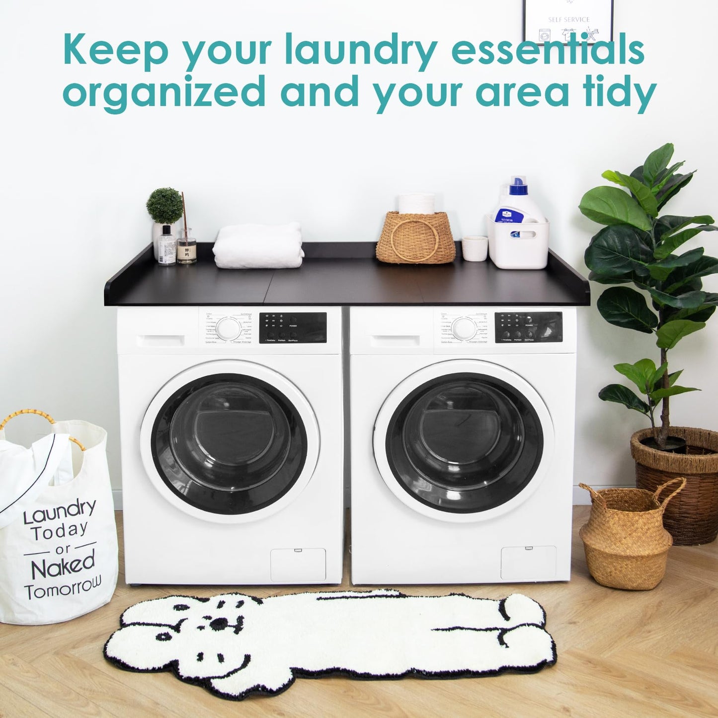 Drifop Washer Dryer Countertop, 27.5" W x 54" L Laundry Countertop with Edge Rails, Laundry Topper for Washer and Dryer with Non-Slip Pads, Black(Wooden