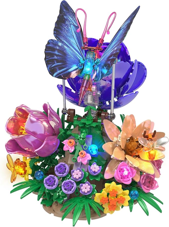 Butterfly Building Sets with Moving Wings & LED Lights Botanical Flowers Collection Building Blocks for Adults Butterfly Gifts Model Building Kits for Mom Girlfriend Wife on Birthday Valentine's