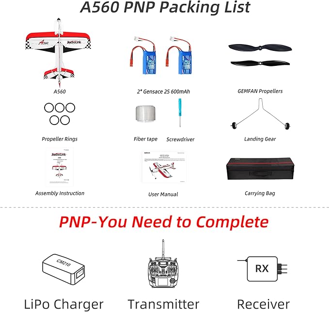 Radiolink A560 Plug & Play (PNP) 3D RC Airplane 580mm Wingspan with 6 Flight Modes 4 Channels Gyro Byme-A Flight Controller Brushless Motor&ESC for Beginner & Experienced (No Radio/Recei