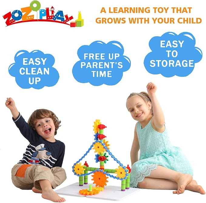 ZOZOPLAY STEM Learning Toy – 170 PCS Creative Engineering Gears & Construction Building Blocks Kids Gears Toy Educational Set for Boys and Girls Ages 6–8
