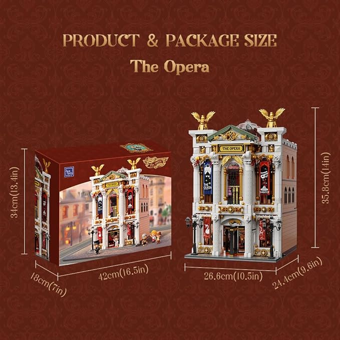 PANTASY Vintage European Grand Theater Building Set-Modular Model with Crystal Chandelier Transparent Dome&Expandable Street Scenes Retro Collectible Theater Architecture for Adults &Home Déc