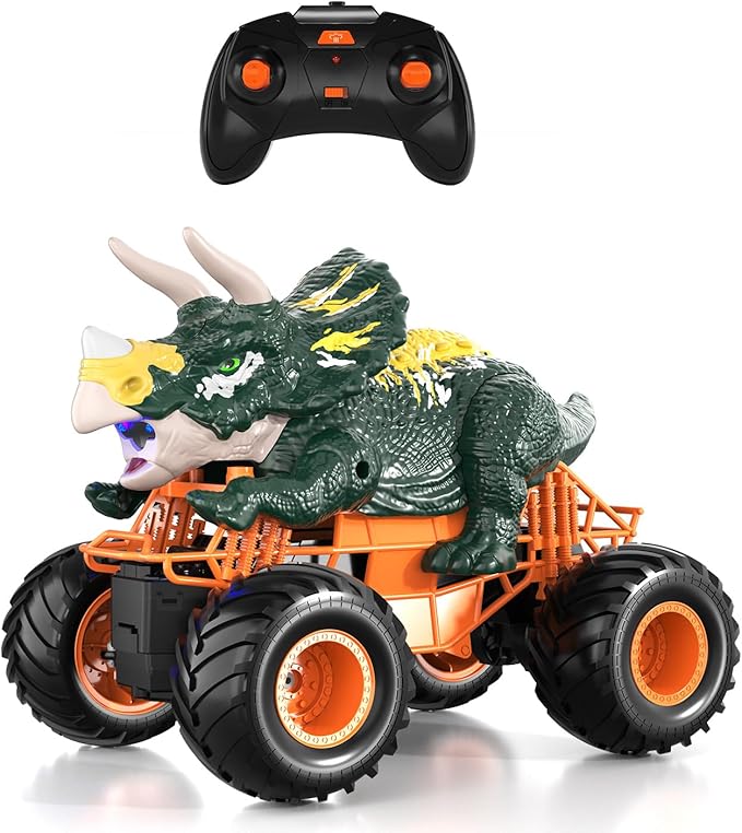 Bennol Remote Control Dinosaur Car for Boys Kids 2.4Ghz RC Triceratops Truck Toy for Toddlers Electric Hobby RC Car Toys with Light & Sound Spray for 3 4 5 6 7 8 Year olds Kids Boys Girls