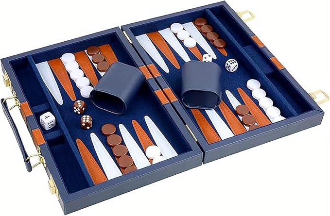 15-Inch Portable Backgammon Set with Faux Leather Case –Classic Board Game with Dice Chips & Doubling Cube for Travel & Home Entertainment