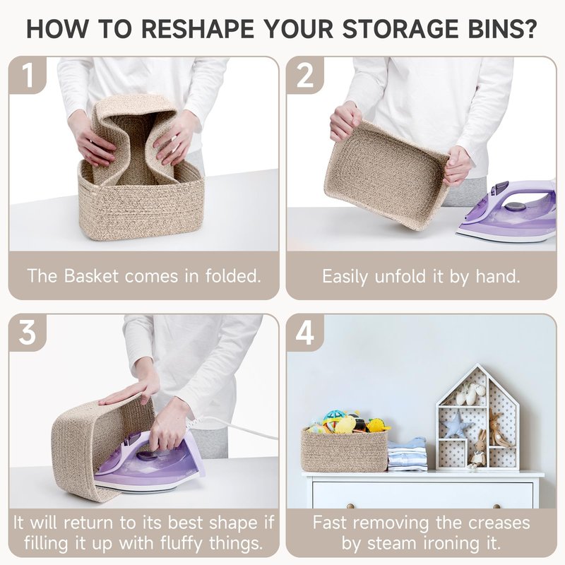 Maxuni 3-Pack Small Storage Baskets for Organizing | Woven Shelf Toy Basket | Rope Baskets for Gifts Empty | Closet Organizer Bins with Handles | Cube Decorative Box | 11.8×7.8×5.1” | Mixed brown