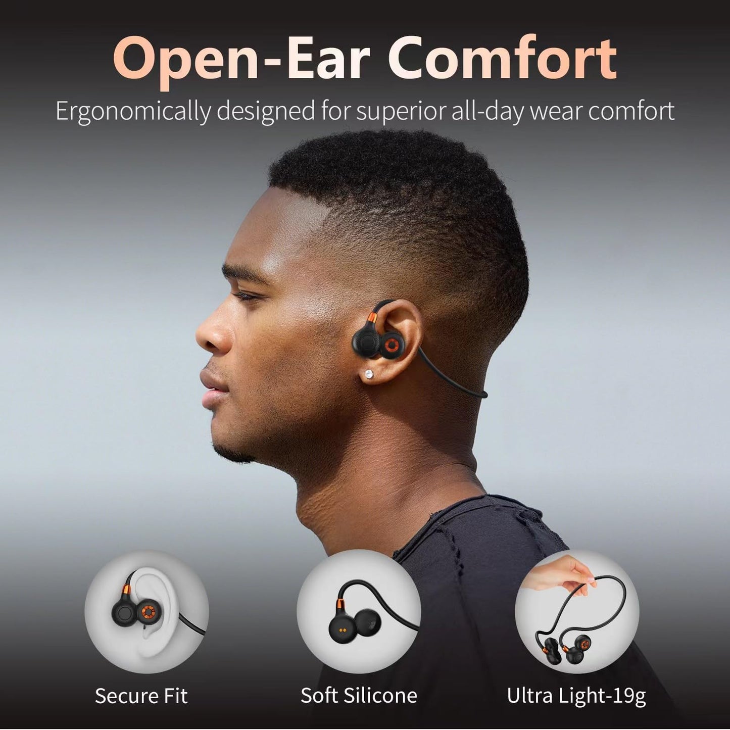 Ortizan Open Ear Headphones, Bluetooth 5.3 Wireless Air Conduction Headphones Sport Earbuds, Premium Sound, IPX6 Waterproof, Clear Call, 19g Lightweight Earphones for Running Cycling Workouts (Black)