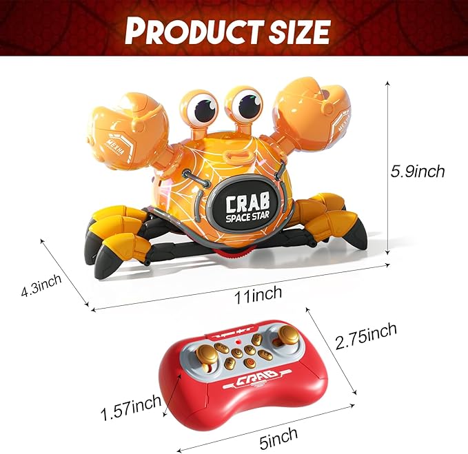 Remote Control Robot Crab ToyRechargeable With LED Lights And Music Fast Crawling 360-Degree Stunt Rotation 2.4GHz RC Robot Toys 3 4 5 6 7 8 9 10 Birthday Gifts For Boys And Girls(Yellow)