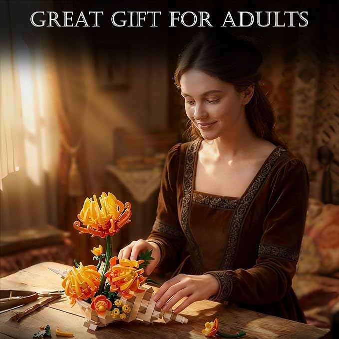 Chrysanthemum Building Set MOC Chrysanthemum Botanicals & Conch Model Kit for Home Office Decor Artificial Flower Gift Toy for Adults Woman 14+ (585PCS)