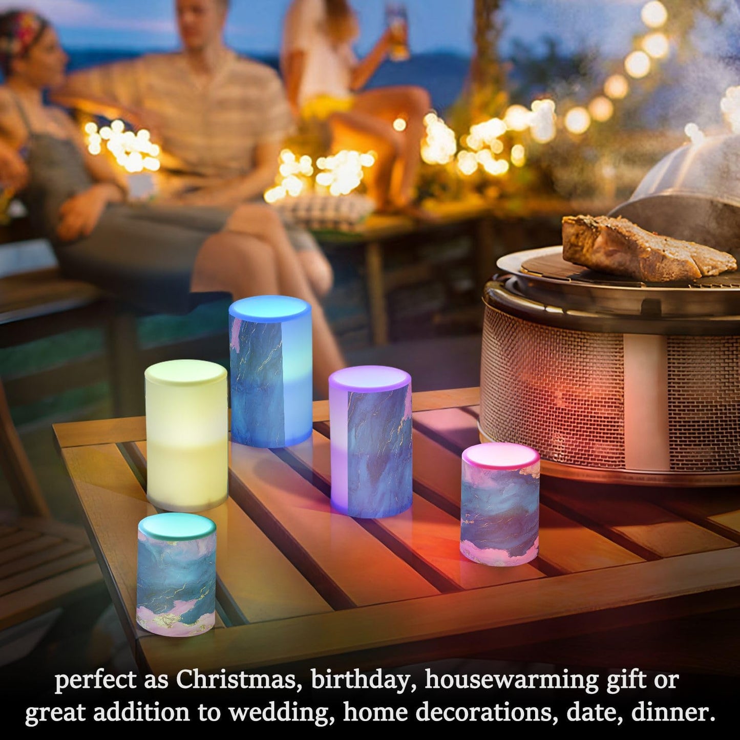 Flameless Pillar Candles Battery Powered Flameless Candle Lantern for Fireplace Marble Navy Blue Pink