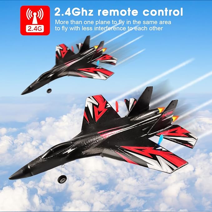 Fremego SU27 RC Plane 2.4GHZ RC Airplane Ready to Fly Remote Control Airplane W/ 2 Batteries & 6-axis Gyro Stabilizer 2CH RTF Hobby RC Glider for Beginners Kids Boys Girls Adults