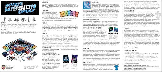 MasterPieces Space Mission Opoly Board Game - Fun Opoly Board Games for Adults & Kids - Includes Space Tokens & Cards - Ages 8+