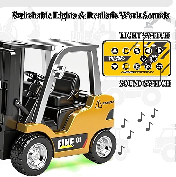 1/64 Scale RC Forklift Crane 2.4GHz Metal RC Truck 2-in-1 Construction Vehicle with Hook & Metal Forks Dual Speed APP Control Construction Vehicle Hobby Toy for Adults and Kids