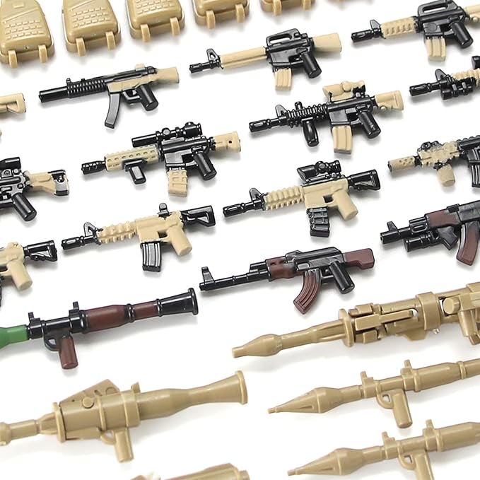 Military Weapons Pack with Shipping Cargo Container Army Equipment Helmet Armor 325Pcs Various of Military Accessories Building Block Toy Compatible with Major Brands Soldier Figures (Desert Tan)