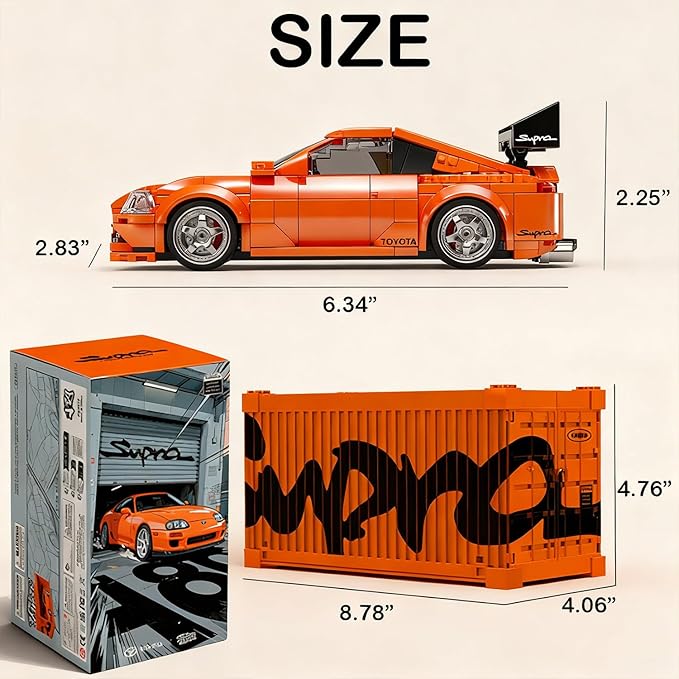 Toyota Supra Toy Car Building Blocks Car A80 Building Toy for Kids with Display Case 1:32 Scale Model Sports Car Building Set for Kids Ages 14+ & Racing Fans - Gift Idea for Birthdays (439 PCS)