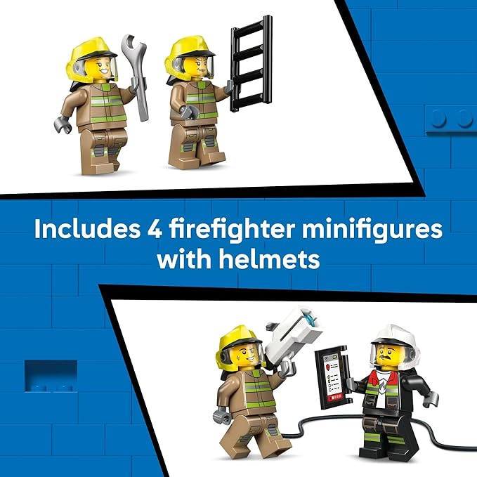 LEGO City Airport Fire Truck Kids Building Toy - Pretend Play Emergency Vehicle for Boys & Girls Ages 7+ - Fire Engine Toy W/ 4 Firefighter Minifigures - Gift Idea for Birthdays - 60499