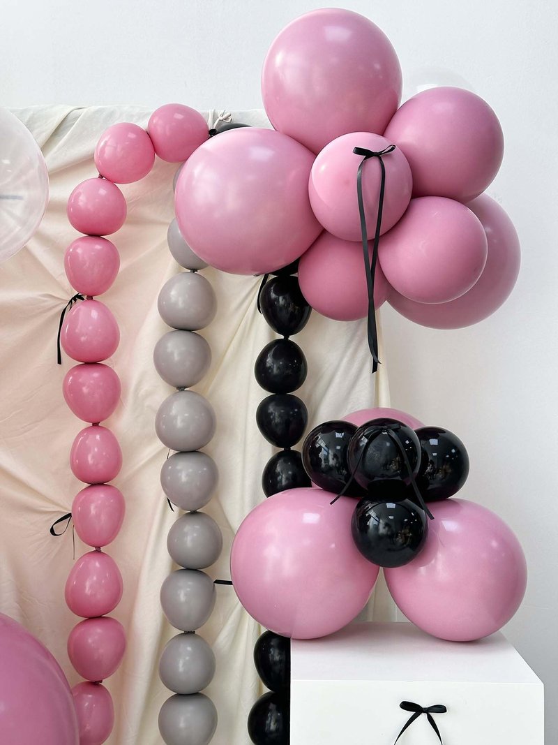 Mythlty 160pcs Pink and Black Balloons Arch Kit with Bows in Different Sizes 5" 10" 12" 18", Stuffed Ballons Pink Grey Balloons for Birthday Baby Shower Bat Mitzvah Bachelorette Parties Decorations