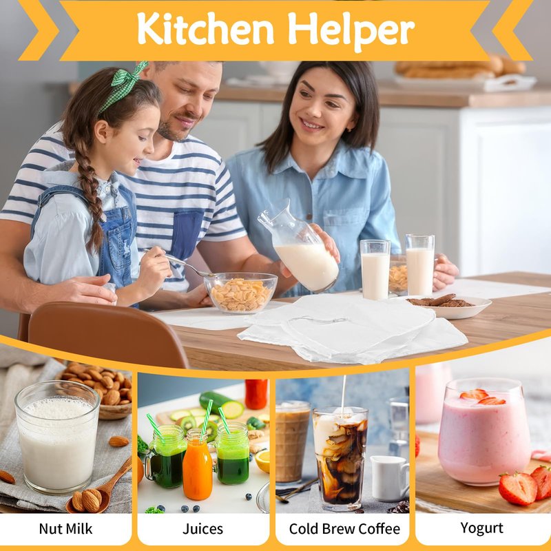 XL 4 Pcs Food Grade Nut Milk Bag Reusable, Grade 100, 12" x 12" Nut Bag Strainer, Fine Mesh Nylon Cheese Cloth Bags for Straining Oat Almond Milk, Greek Yogurt, Juice, Cold Brew Coffee, Beer Tea