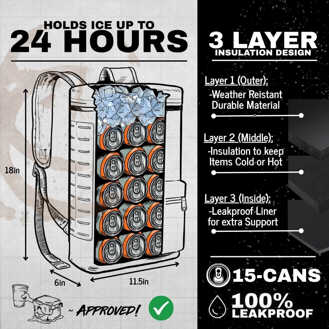 SHITI Coolers Cooler for Camping, Travel, Beach, Soft Lunch Box for Food, Drinks & Ice, Portable, Waterproof 24 Hr Insulated Bag with Shoulder Straps, Customizable (The Dropper, 15 Can Cooler)