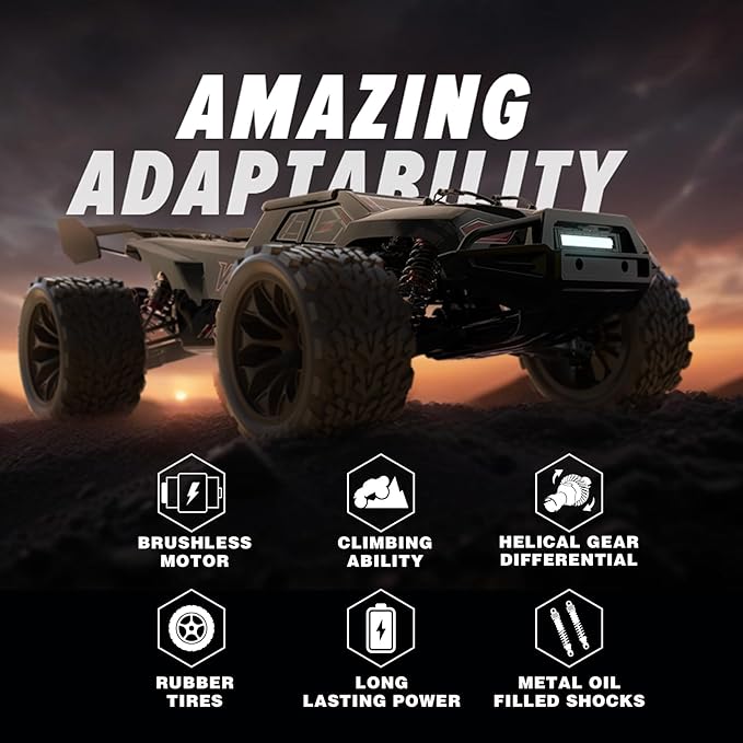 Hosim Mini 1/8 RC Truck for Adults Fast 50+mph Vortan Electric RTR Brushless RC Cars All Terrain 4WD Off Road Hobby RC Car Waterproof Remote Control Car for Snow/Sand/Beach Toy Gift with 3S Battery