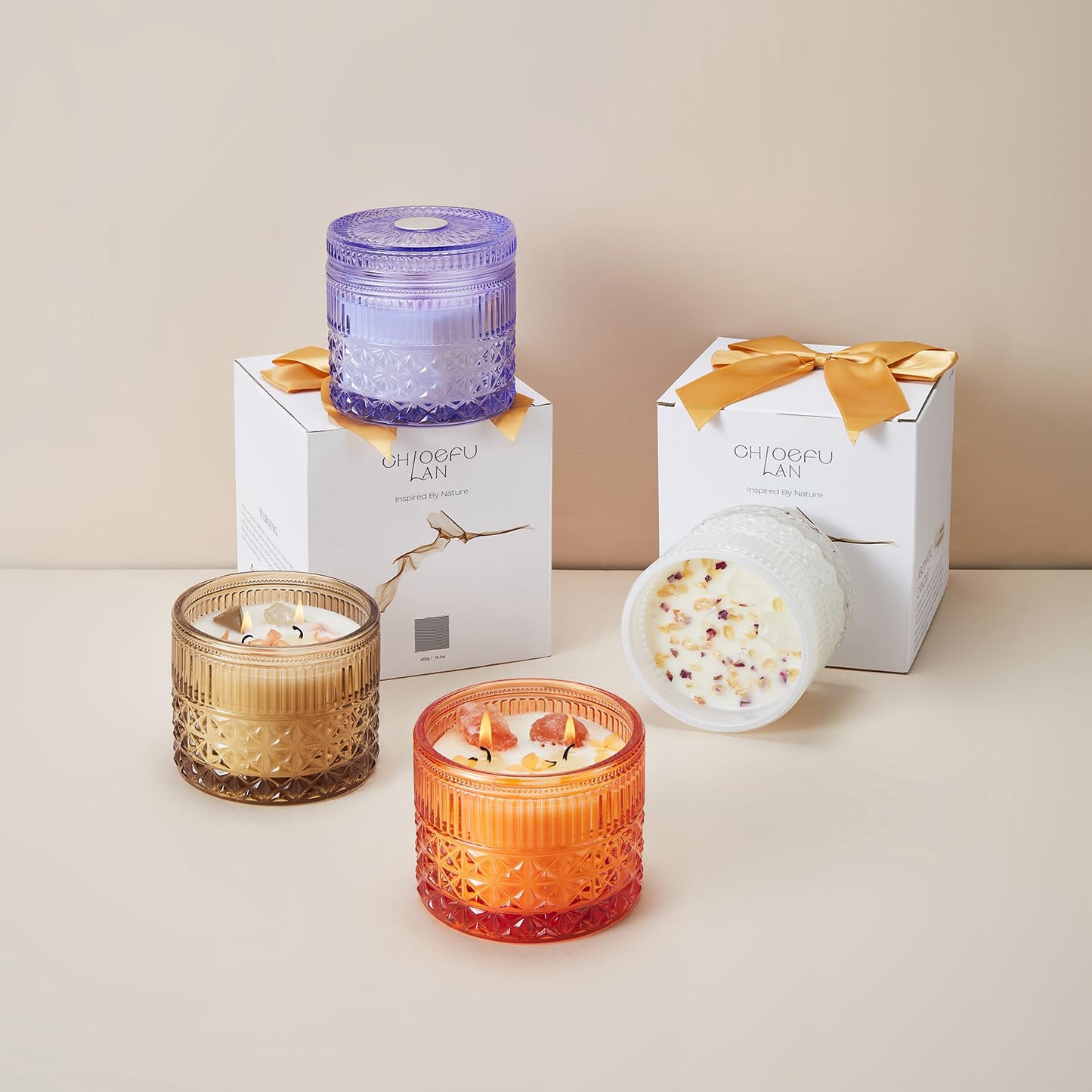 Chloefu LAN Crystal Candle Ocean Mist & Sea Salt Scented Candles for Home, Unique Meditation Spiritual Gifts for Women & Men, Healing Magic Candles, Highly Scented & Long Lasting, 14 oz
