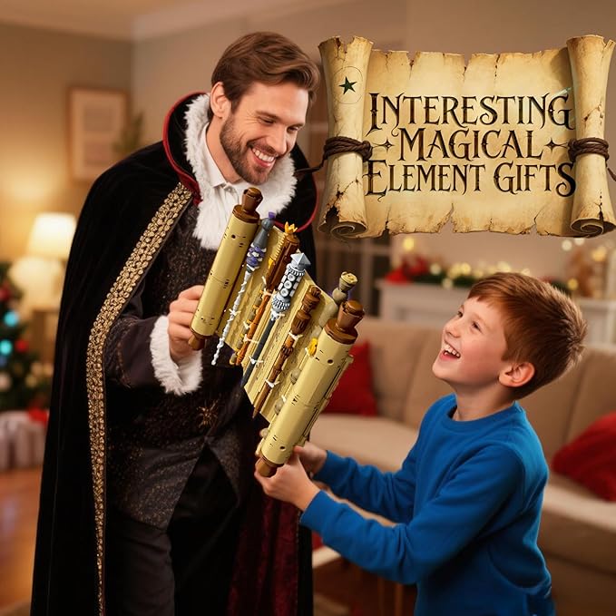 Inspired Magic Scroll Building Block Set with 7 Unique Wizard Wands Movie Fantasy Fans DIY Construction Toy for Enthusiasts Ideal Gift for Kids & Collectors
