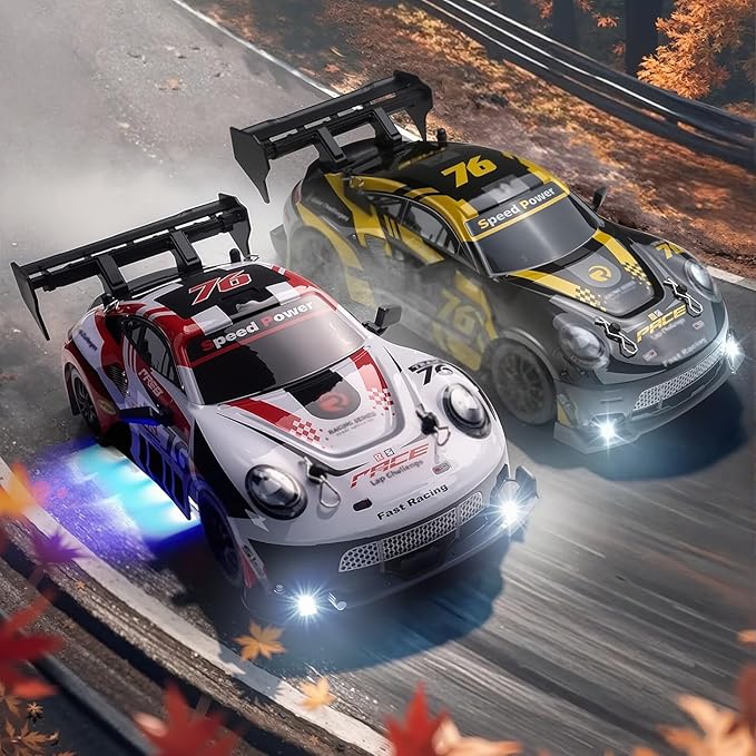 RC Drift Car 1:24 Scale Remote Control Vehicle for Kids2.4GHz 20KM/H 4WD High Speed RC Cars with LED Light Two Batteries & Drifting Tires Racing Sport Toy Cars for Adults Boys Girls Kids 8603OG