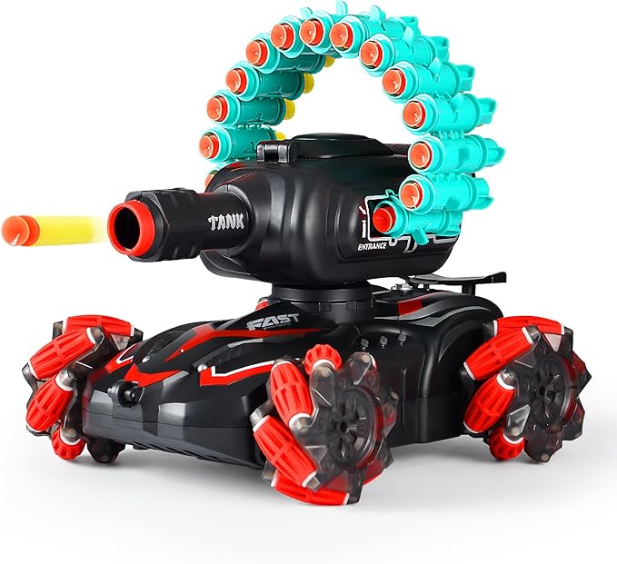 BOKSYUR Rc Car Shoot SoftBulletFits for NerfRc Tank That ShootsBattle ANK with Remote Control Tank That Shoots Foam Darts-Stunts16Foam Darts- Birthday Presents ForKids 7 8 9 10 11 Year Old(red2.0