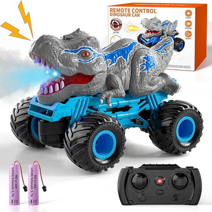 Bennol Remote Control Dinosaur Car for Boys Kids 2.4Ghz RC Dinosaur Truck for Toddlers Electric Hobby RC Car Toys with Light & Sound Spray Birthday for 3 4 5 6 7 8 Year olds Kids Boys