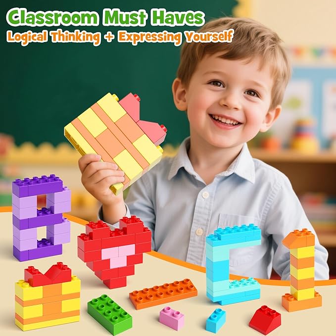 97PCS Building Blocks Set with Storage Box & Base Plate - STEM Educational Toys for Toddlers Kids Ages 3+ Compatible with Major Large Particle Building Block