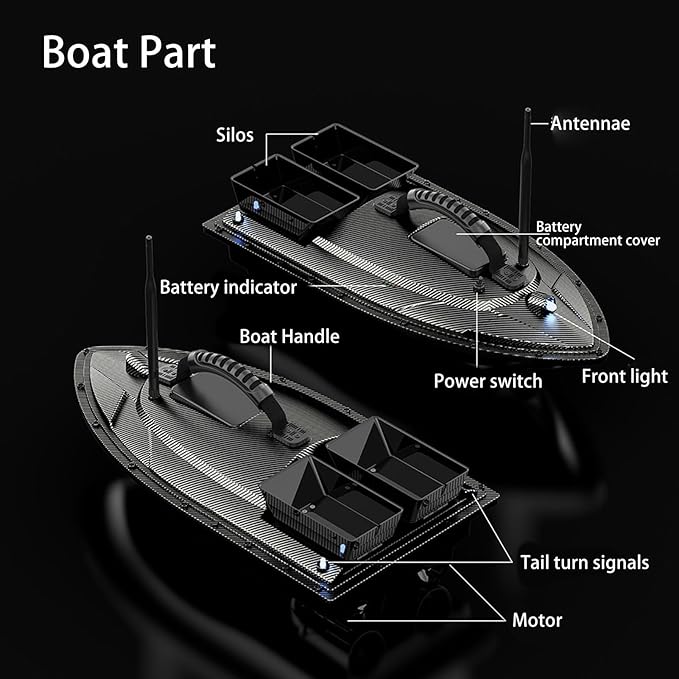 Zunate RC Fishing Bait Boat with for Pools and Lakes 1.5Kg Loading 500M Remote Control Fishing Boat Double Motor Dual Bait Automatic Auto Return