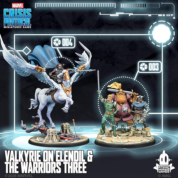 Asmodee Marvel: Crisis Protocol Valkyrie on Elendil & Warriors Three Character Pack -Mounted Valkyrie & Fandral Hogun Volstagg Tabletop Superhero Game Ages 14+ 2 Players 90 Minute Playti